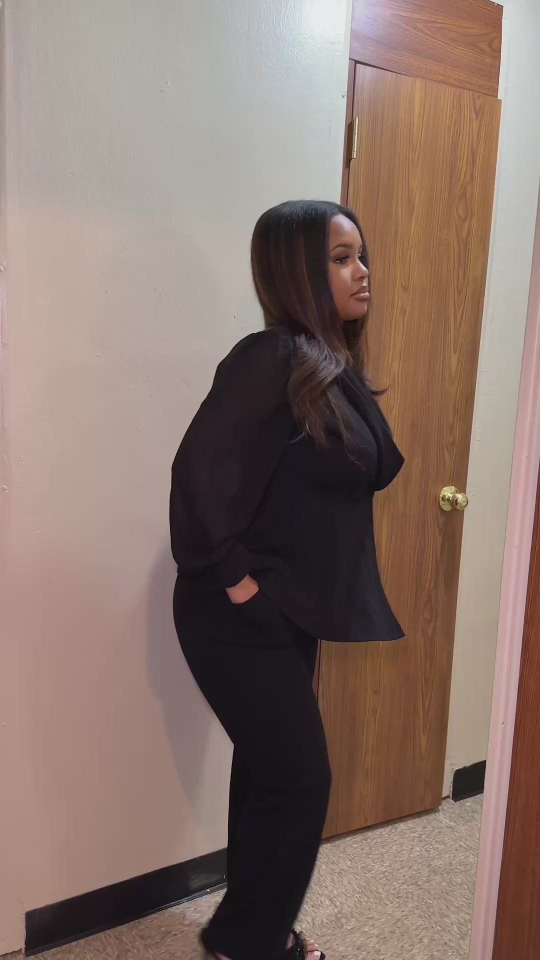 Chiffon Sleeve Shawl Collar Blazer Pants Set
