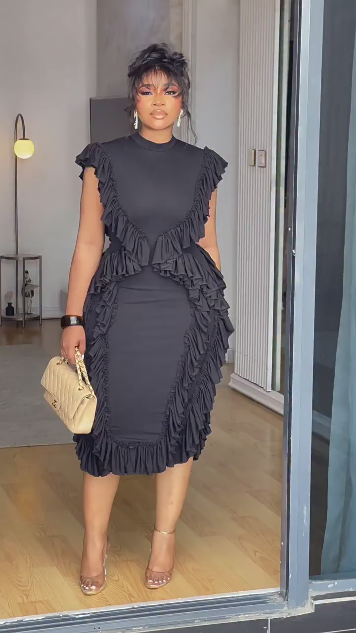 Ruffle Solid Color Midi Dress