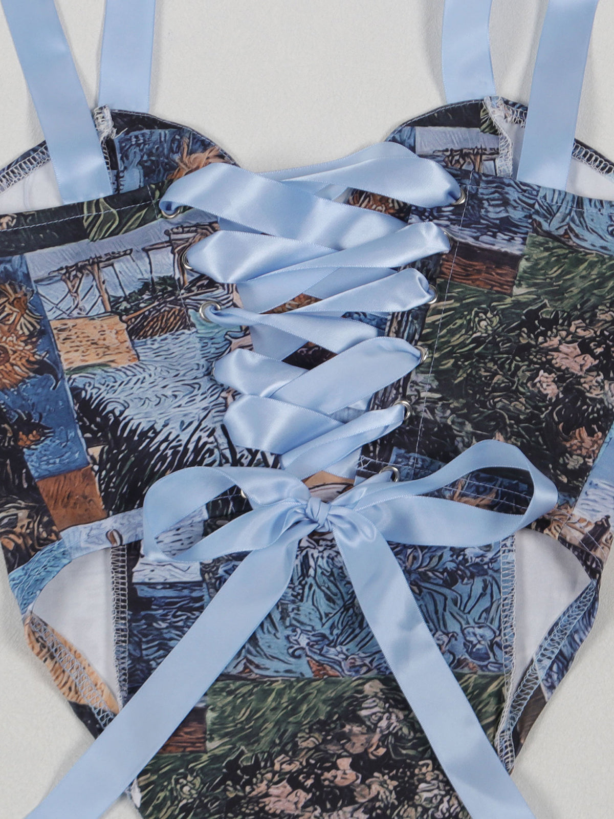 Two Pieces Print Lace-Up Cargo Pants Set