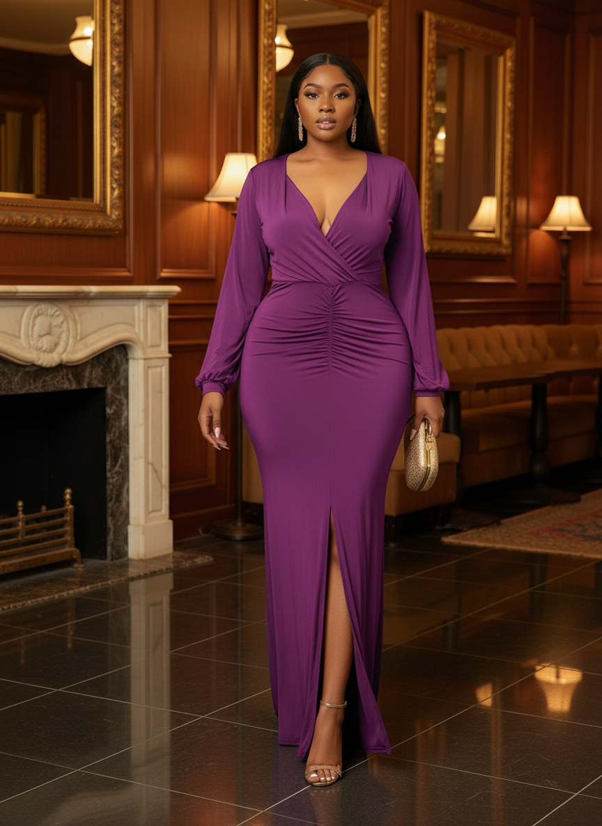 Long Sleeve Ruched Maxi Dress