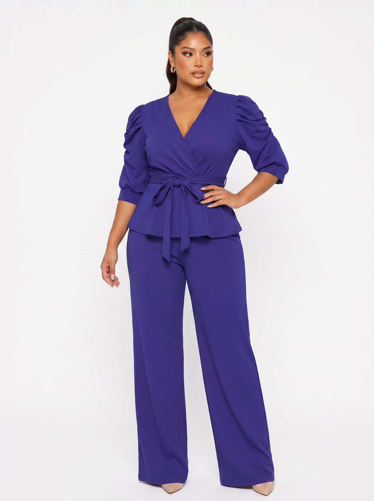 Puff Sleeve Top Wide Leg Pants Set