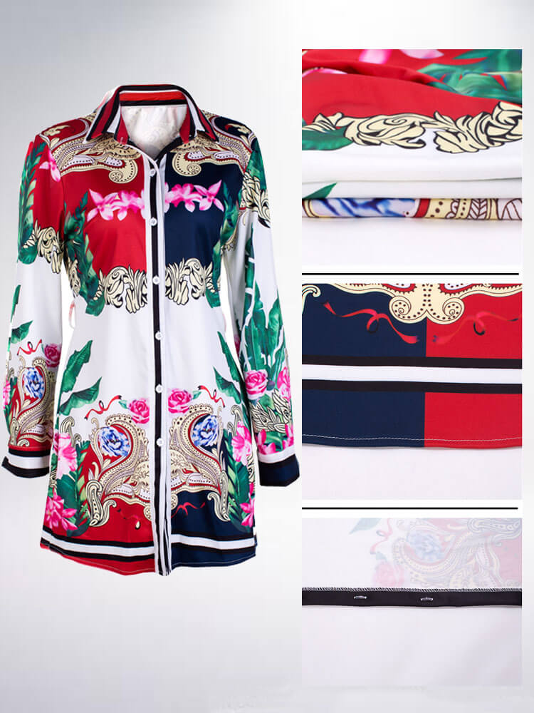 Floral Print Shirt Mini Dress Clubwear
