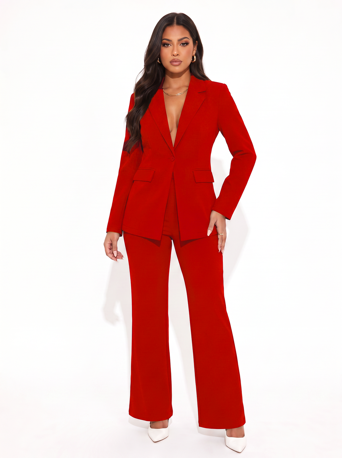 Notched Lapel Single Button Blazer Pants Suit