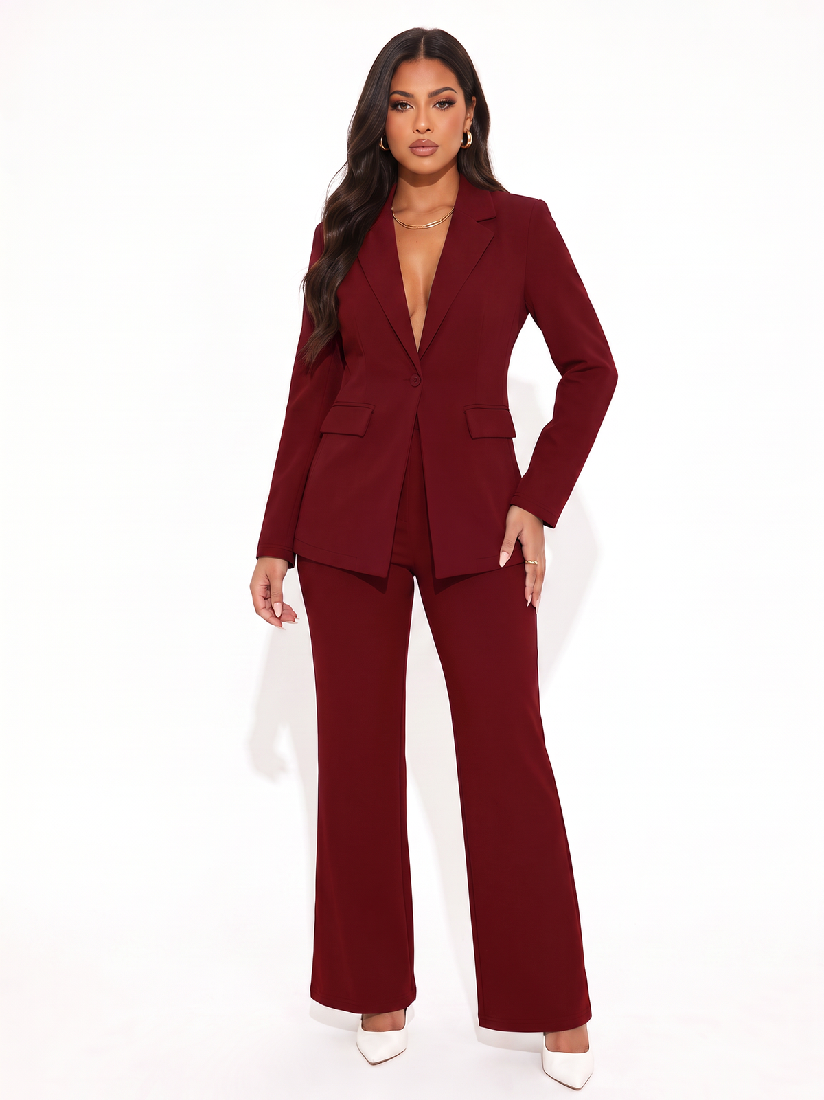 Notched Lapel Single Button Blazer Pants Suit