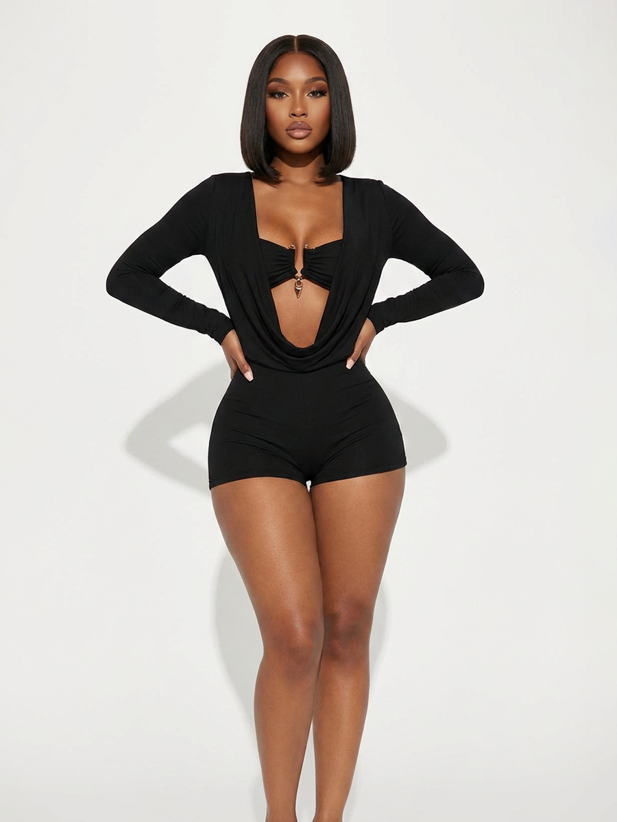 Strapless Metal Detail Top Romper Set