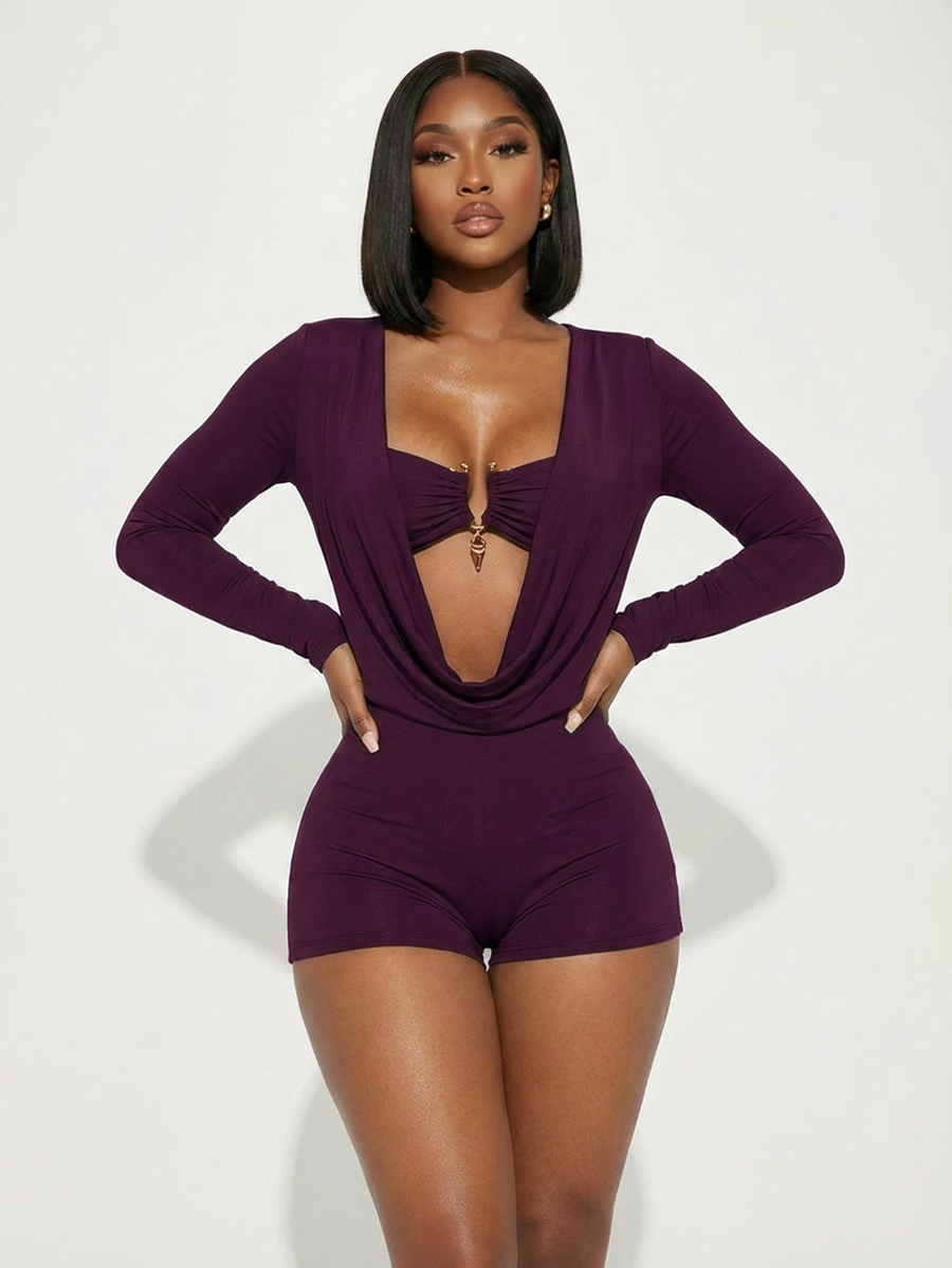 Strapless Metal Detail Top Romper Set