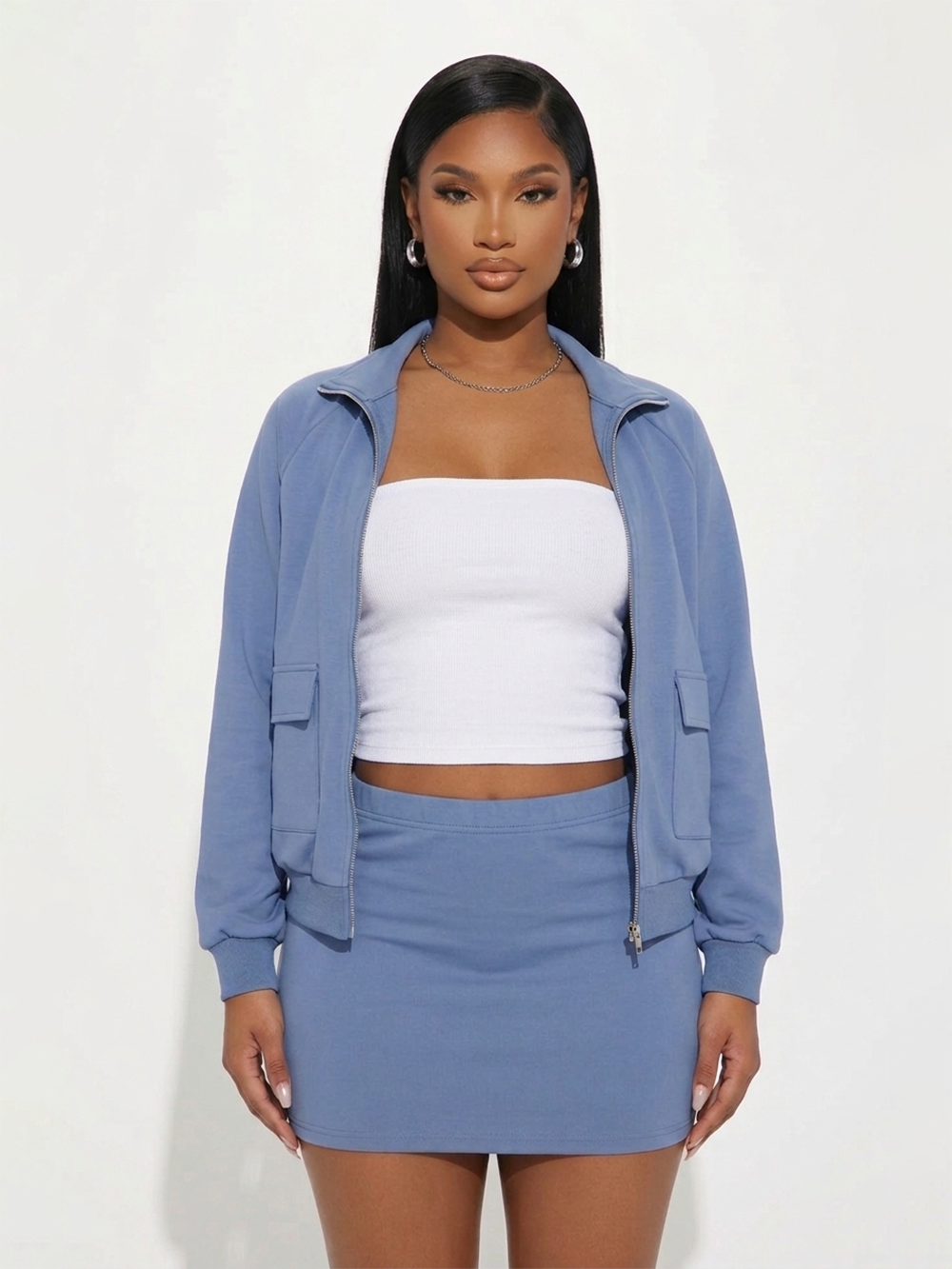 Zip Jacket Mini Skirt Set