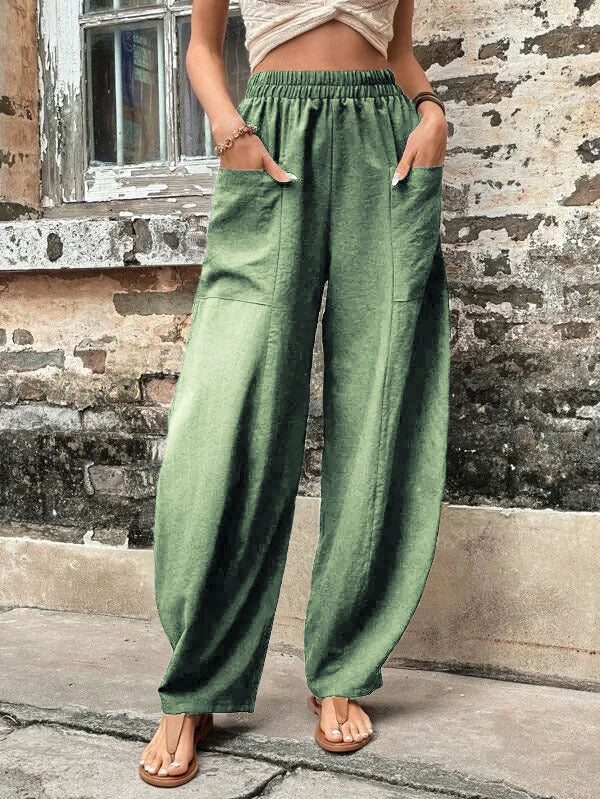 High Waisted Straight Leg Pants with Pockets
