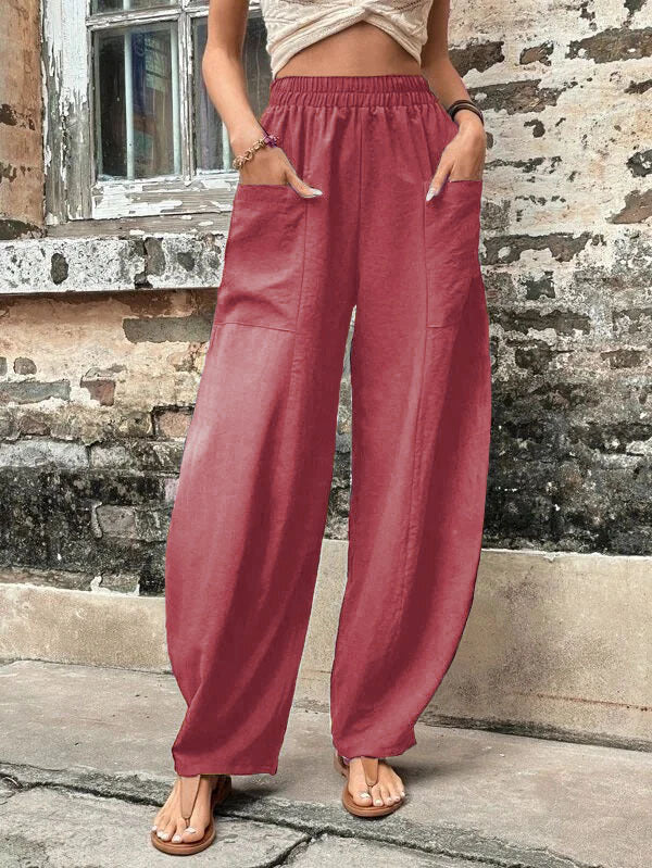High Waisted Straight Leg Pants with Pockets