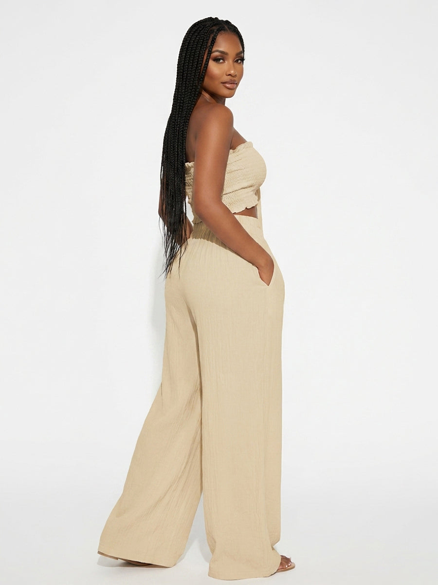Knot Front Crop Top Wide Leg Pants Set