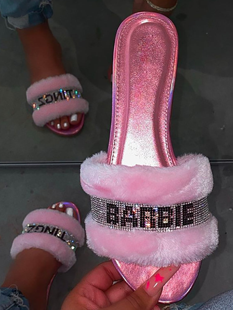 Fuzzy Letter Rhinestone Slides