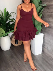 Spaghetti Strap Cut Out Ruffle Mini Dress