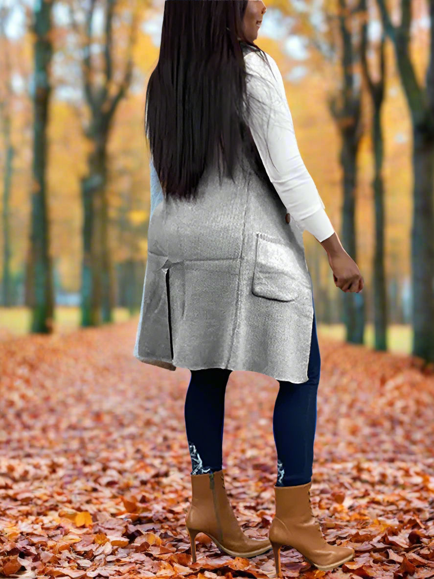 Solid Color Lapel Sleeveless Button Down Vest Jacket