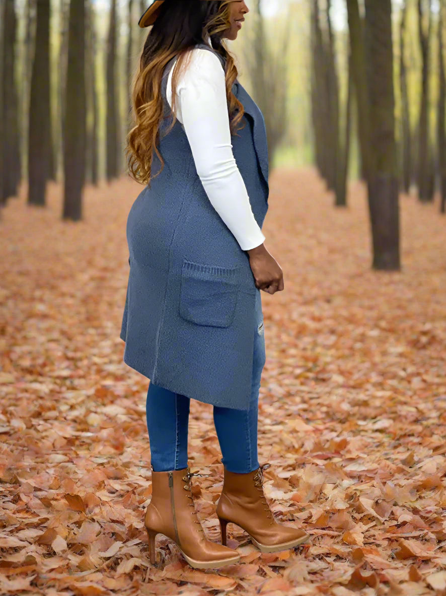 Solid Color Lapel Sleeveless Button Down Vest Jacket