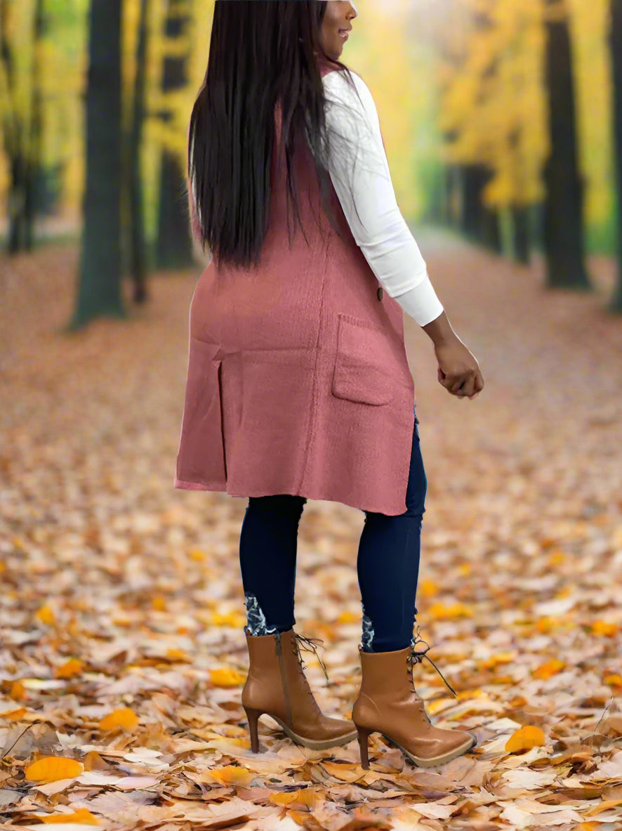 Solid Color Lapel Sleeveless Button Down Vest Jacket