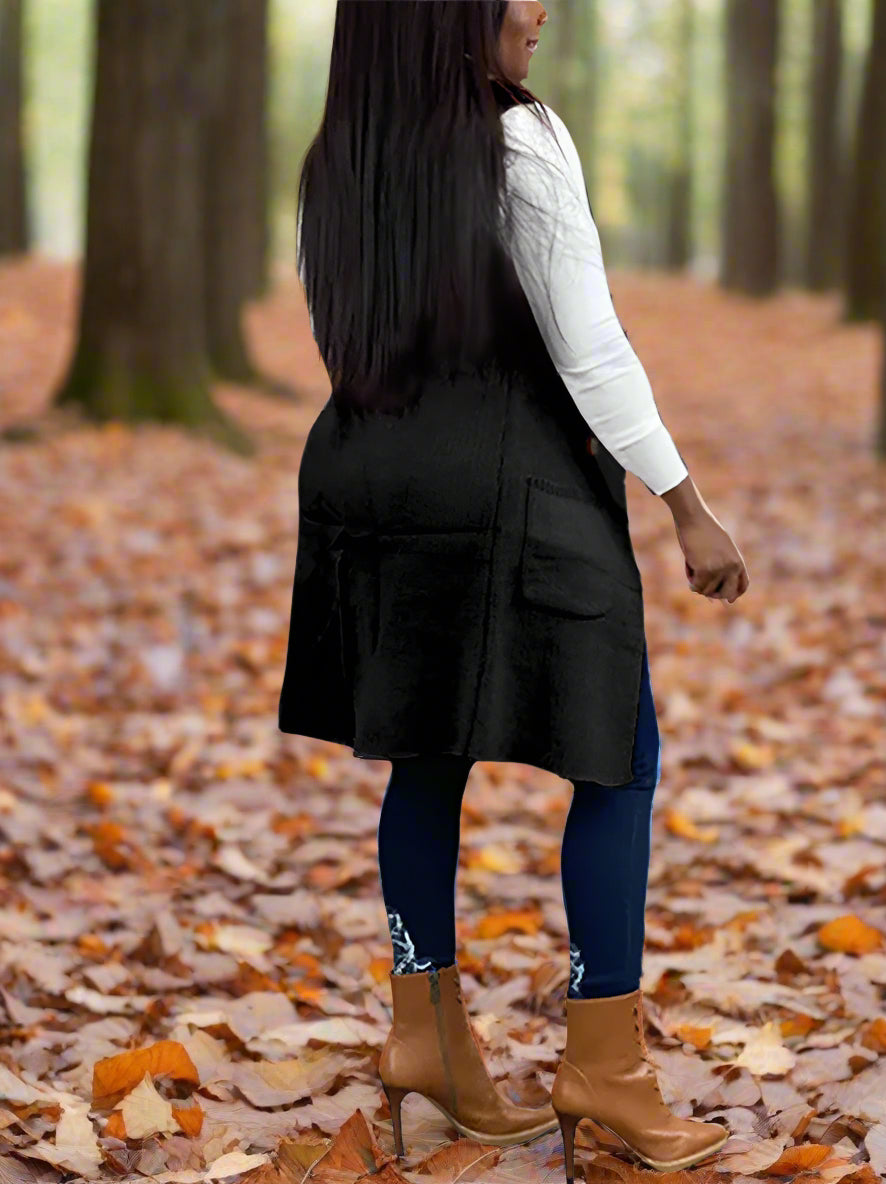 Solid Color Lapel Sleeveless Button Down Vest Jacket