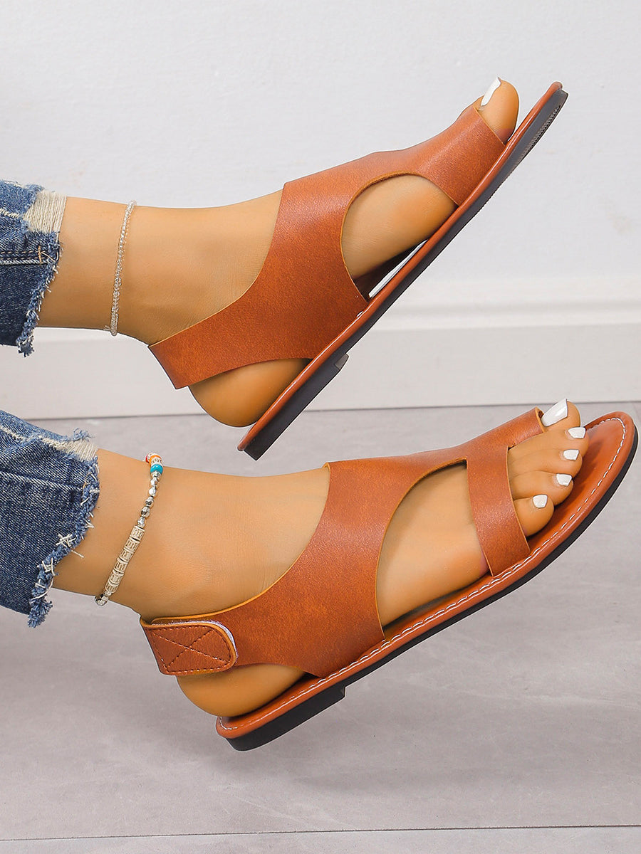 PU Leather Flat Toe-Ring Sandal