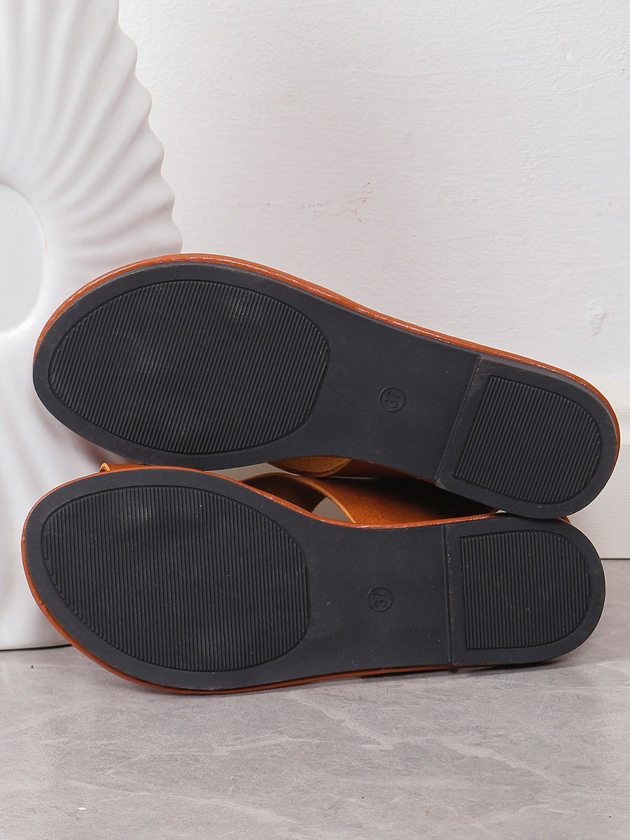 PU Leather Flat Toe-Ring Sandal