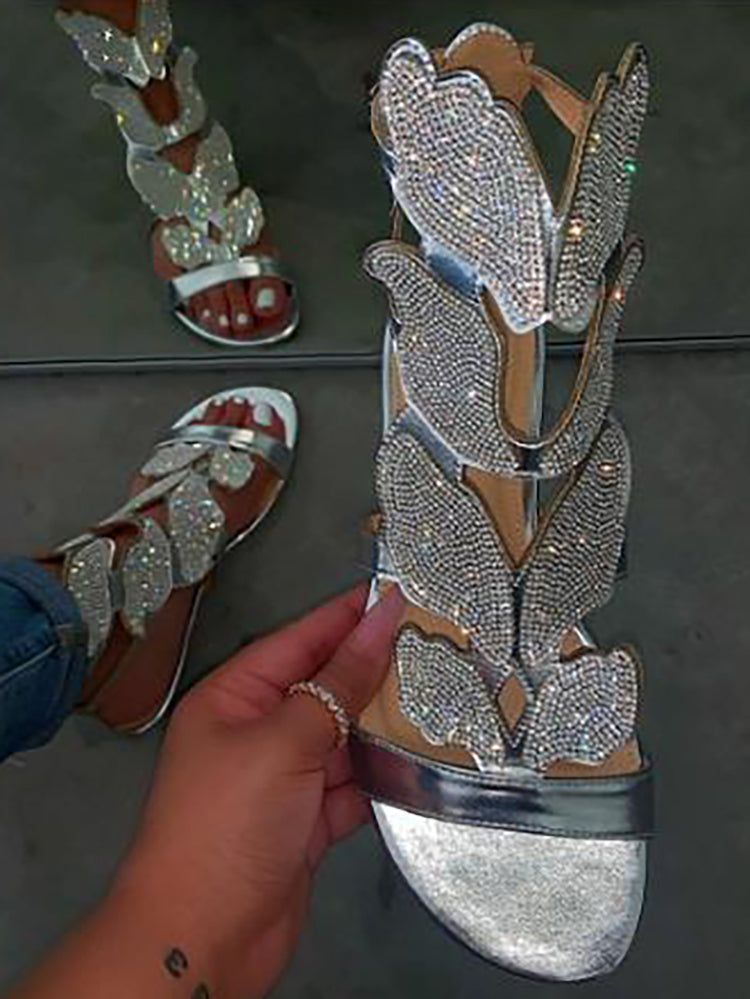 Rhinestone Butterfly Flat Sandal