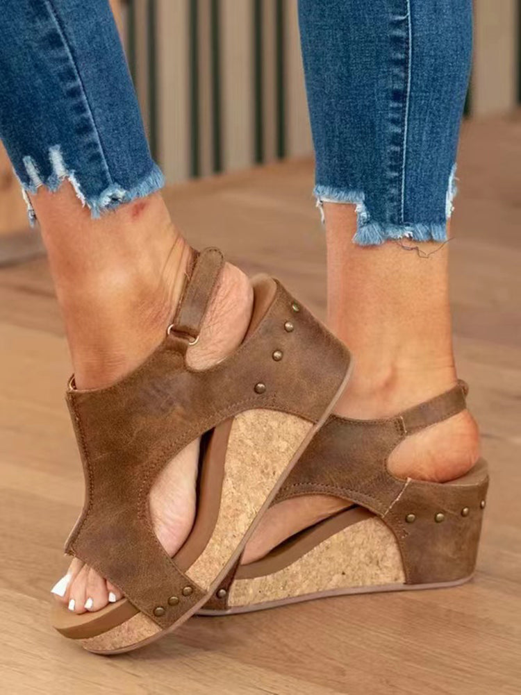 Peep Toe Studded Wedge Roman Sandal