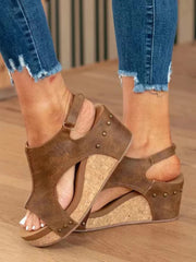 Peep Toe Studded Wedge Roman Sandal