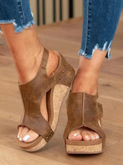 Peep Toe Studded Wedge Roman Sandal