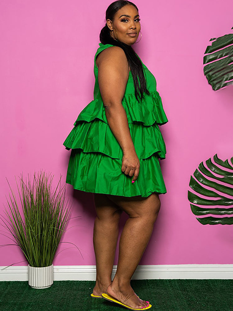 Plus Size Sleeveless Ruffle Layered  Mini Dress