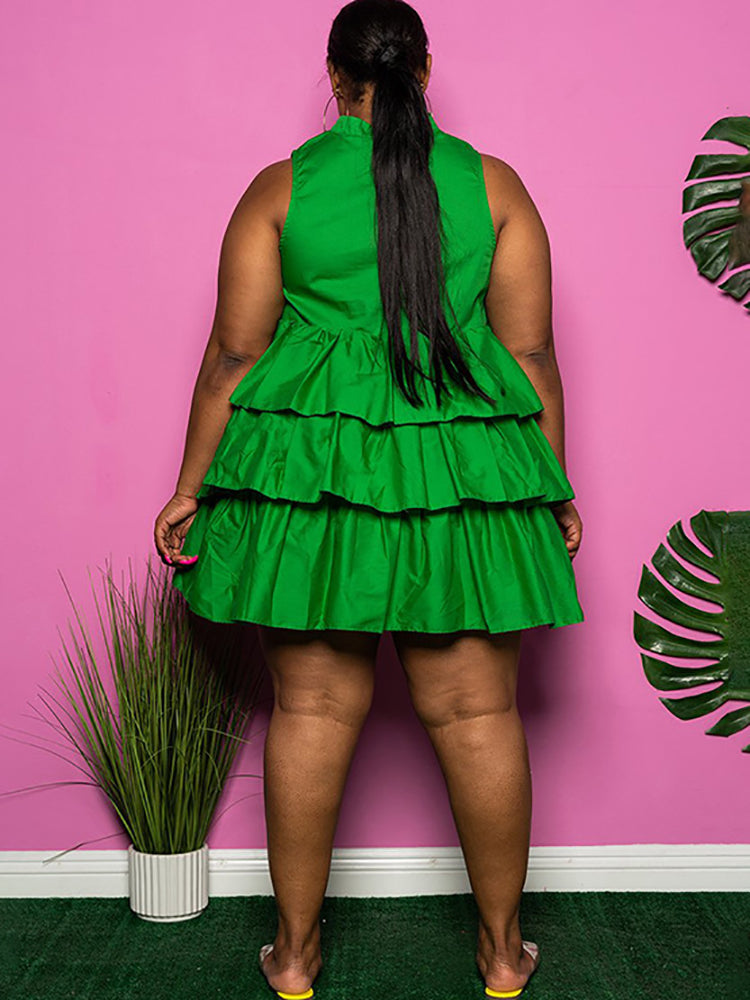 Plus Size Sleeveless Ruffle Layered  Mini Dress