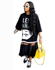 Letter Print Mesh Patchwork Layered T-shirt Dress