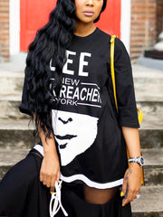 Letter Print Mesh Patchwork Layered T-shirt Dress