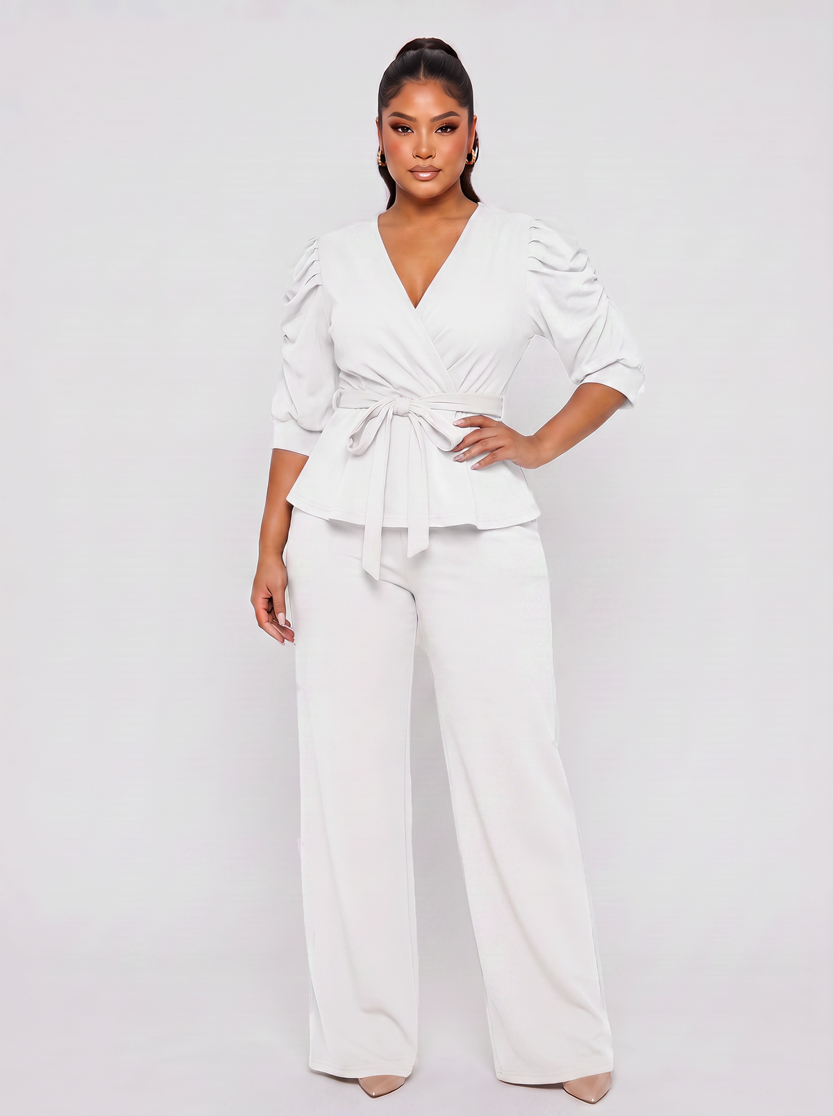 Puff Sleeve Top Wide Leg Pants Set