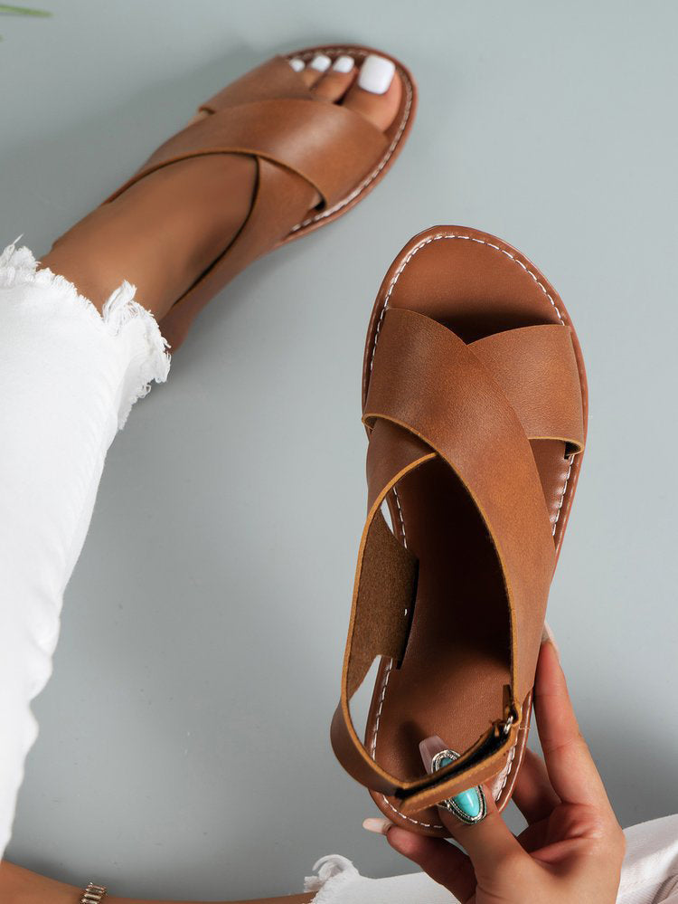 Cross Strap Wide Band Open Toe Sandal