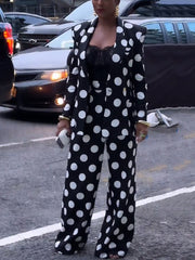 Two-Piece Polka Dot Print Pants Set with Belt