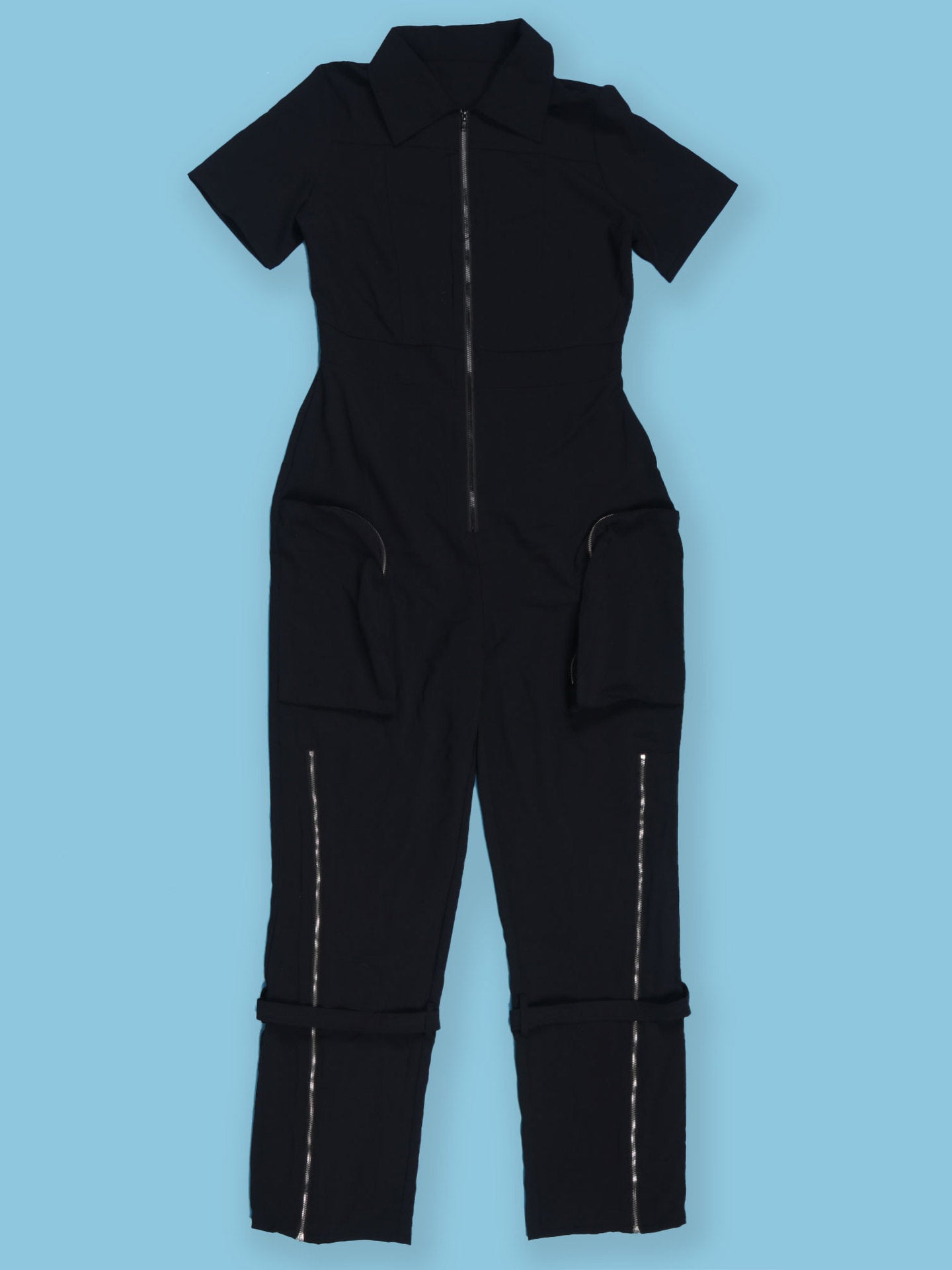 Short Sleeve Zipper Pocket Wide Leg Jumpsuit