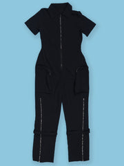 Short Sleeve Zipper Pocket Wide Leg Jumpsuit