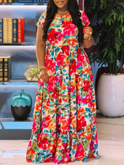 Short Sleeve Floral Print Maxi Dress