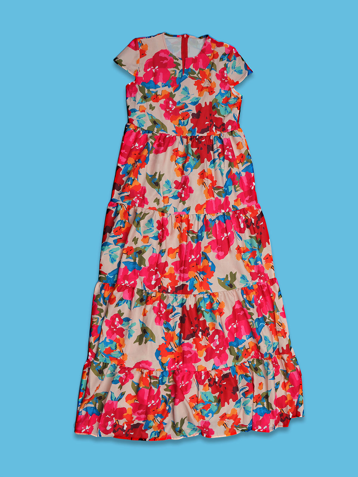 Short Sleeve Floral Print Maxi Dress