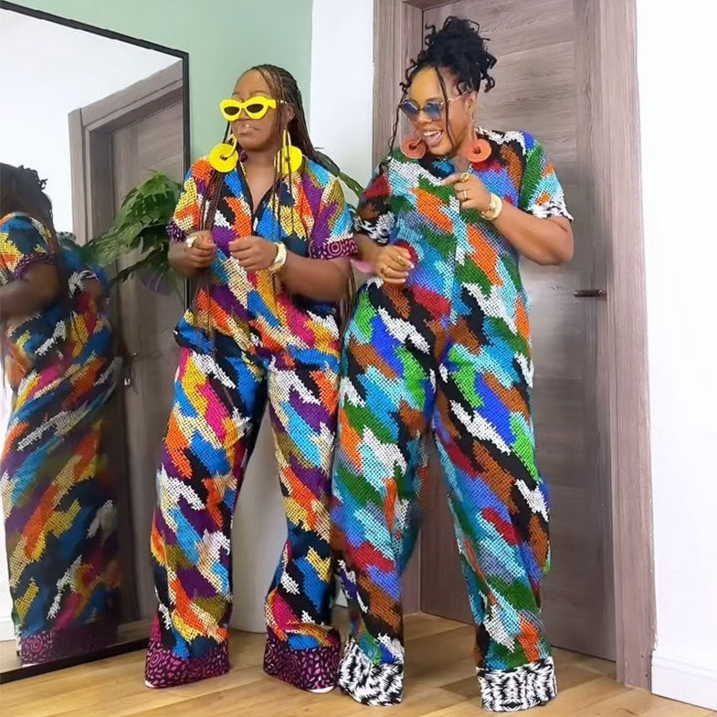 Print Zipper Wide Leg Jumpsuit