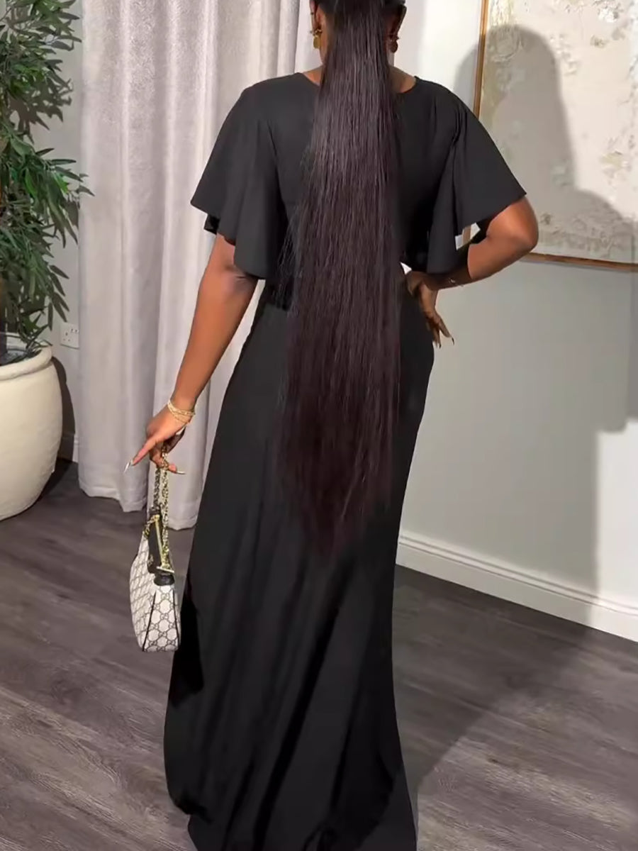 Two-Piece Bell Sleeve Slit Skirt Set