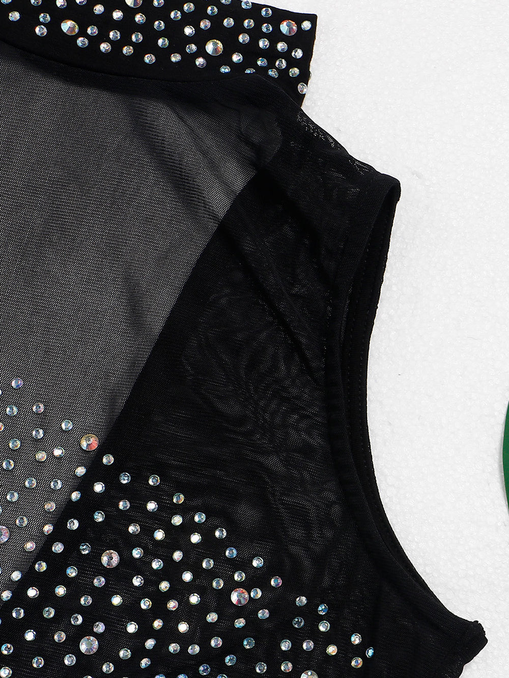 Rhinestone Mesh Patchwork Zip Up Romper