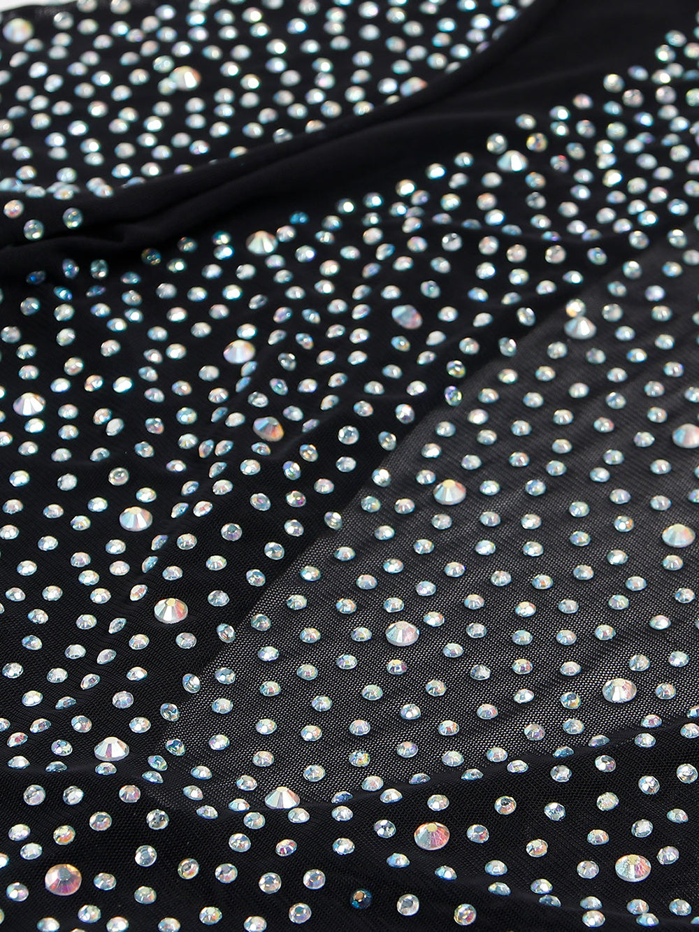 Rhinestone Mesh Patchwork Zip Up Romper