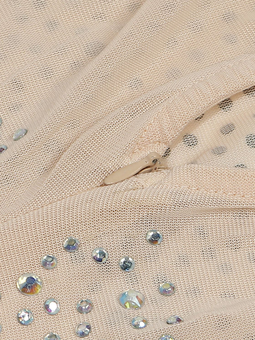 Rhinestone Mesh Patchwork Zip Up Romper