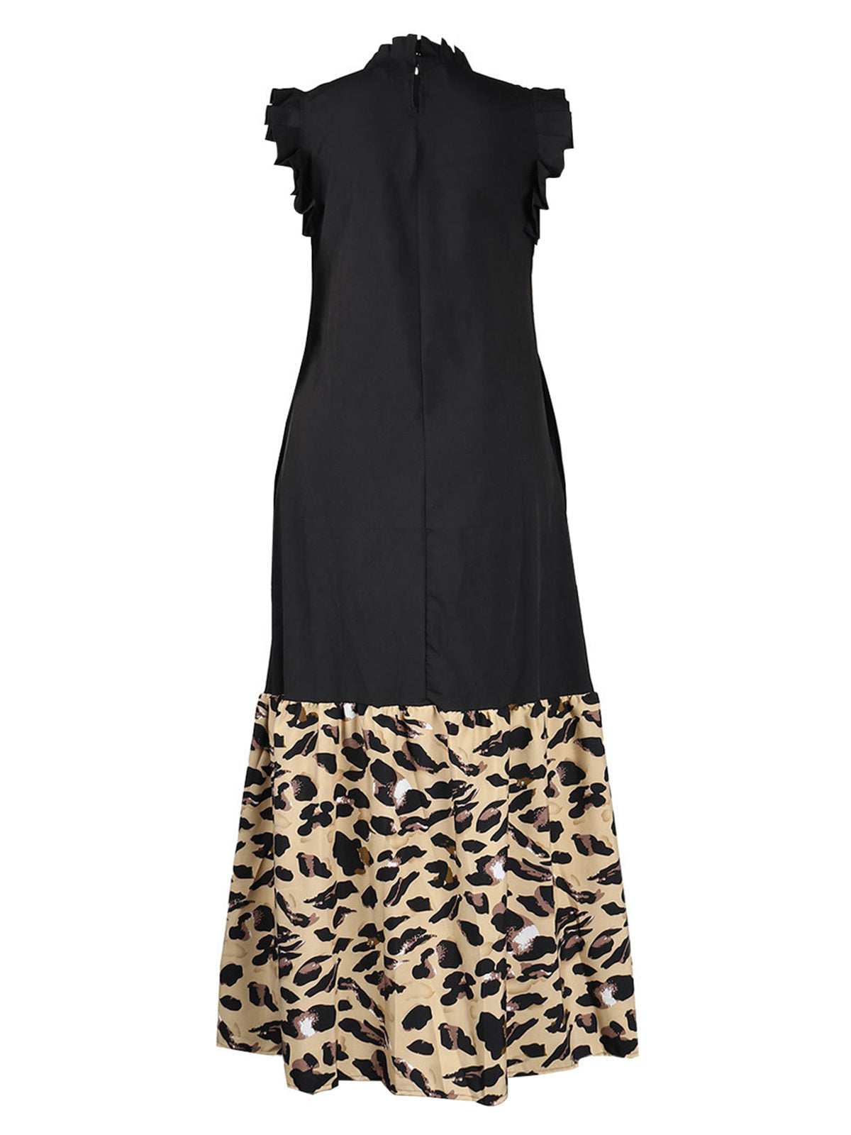 Sleeveless Ruffle Leopard Patchwork Maxi Dress