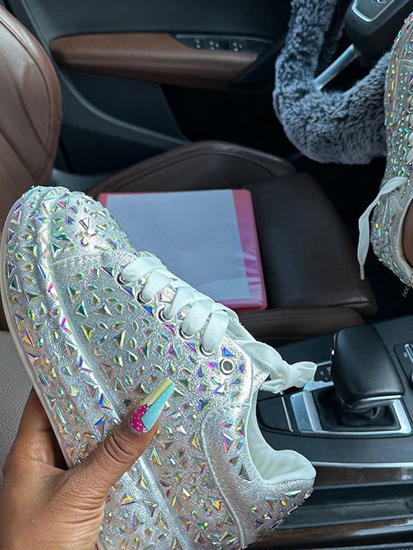 Rhinestone Lace-Up Chunky Sneaker