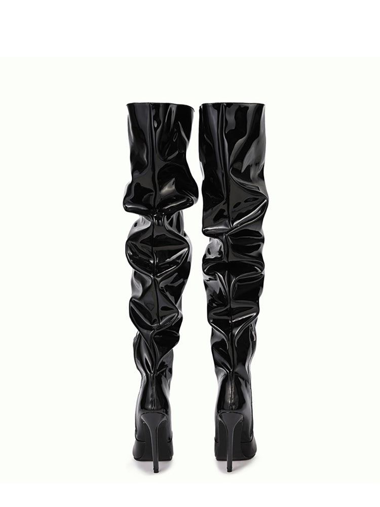 Glossy Leather Pointed Toe Stiletto Boots