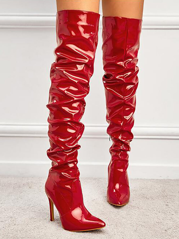 Glossy Leather Pointed Toe Stiletto Boots