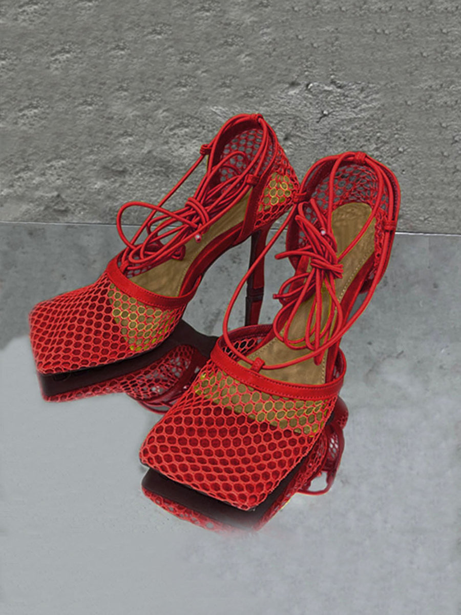 Hollow Out  Crossed Straps High Heel Sandal