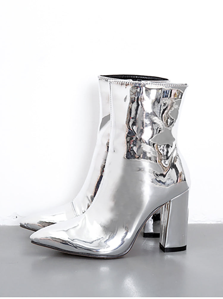 Patent Leather Pointed Toe Zipper Boots