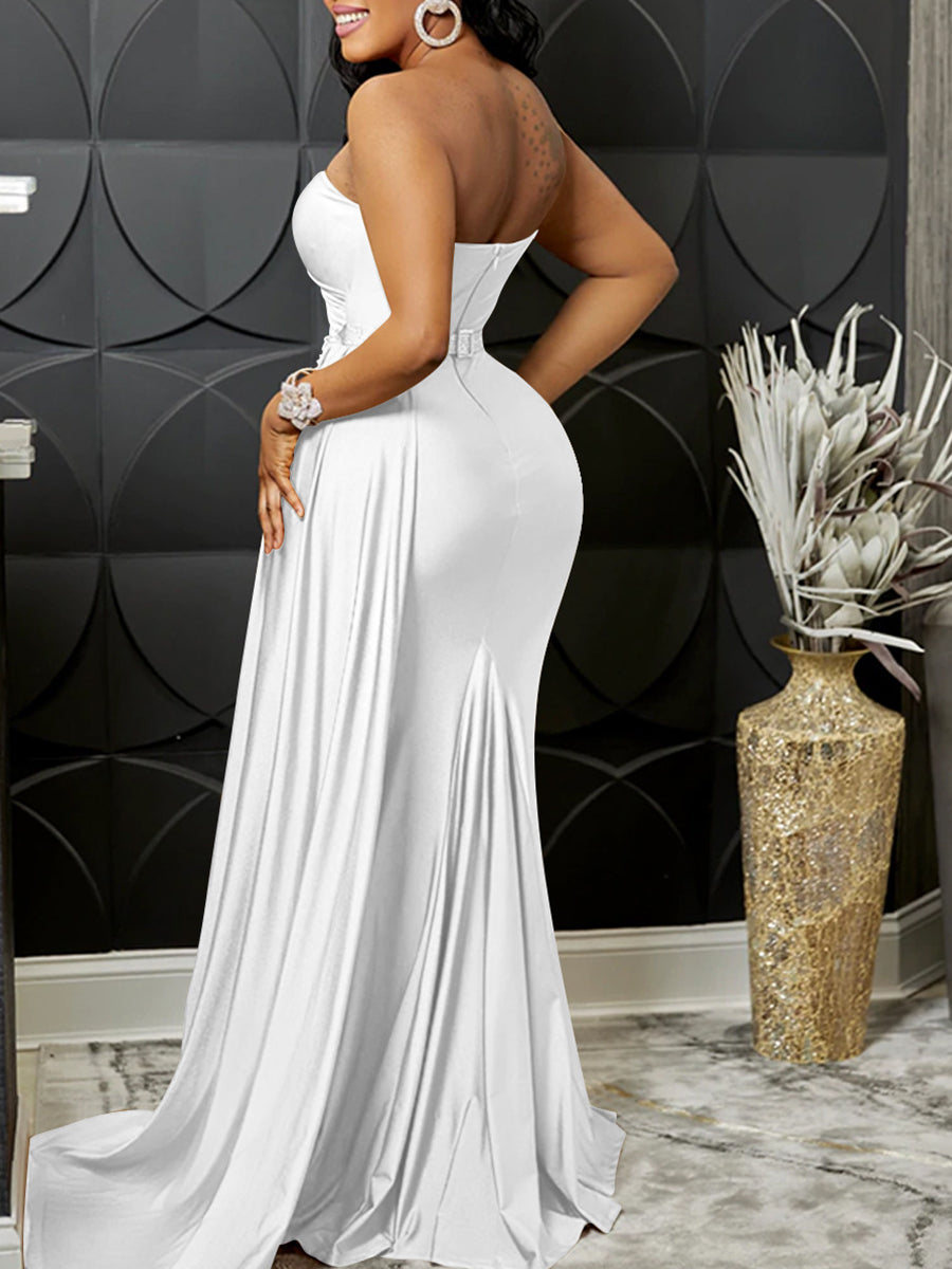 One Shoulder Pleated Bodycon Maxi Dress