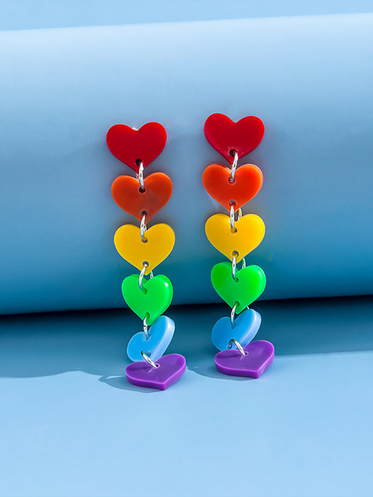 Rainbow Heart Tassel Earrings